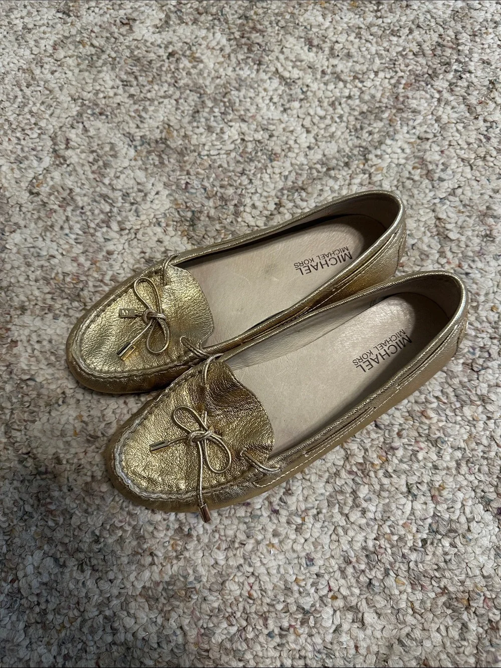 Michael Kors Daisy Mo Metallic Gold Leather Moccasin Loafers size size 8